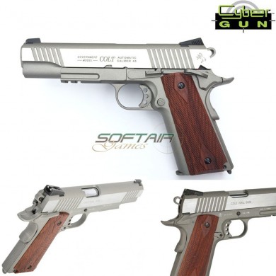 Pistola A Co2 Colt 1911 Scarrellante Silver/brown Cybergun (180530)