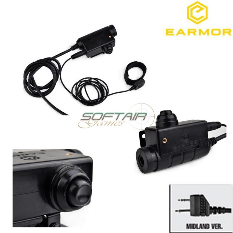 Tactical Black Military Adapter Ptt For Midland Version Earmor (ea-m52-midland)