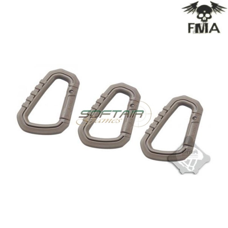 Set 3 Carabiners Big Type D Dark Earth Fma (fma-tb861)