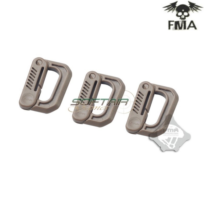 Set 3 Moschettoni Small Type D Dark Earth Fma (fma-tb866)