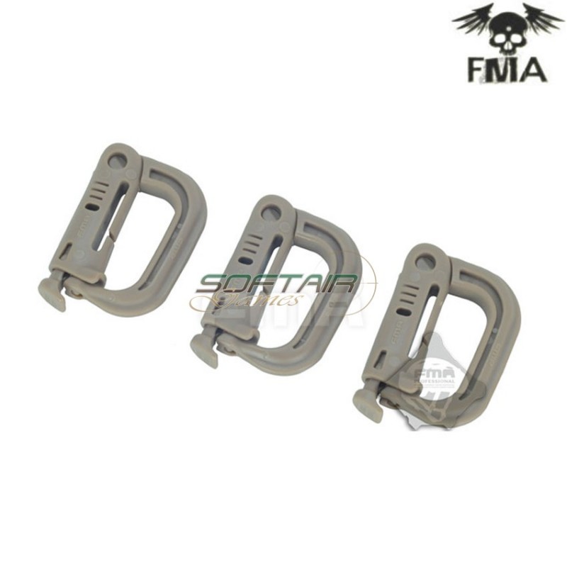 Set 3 Carabiners Ftw Small Type D Dark Earth Fma (fma-tb920)