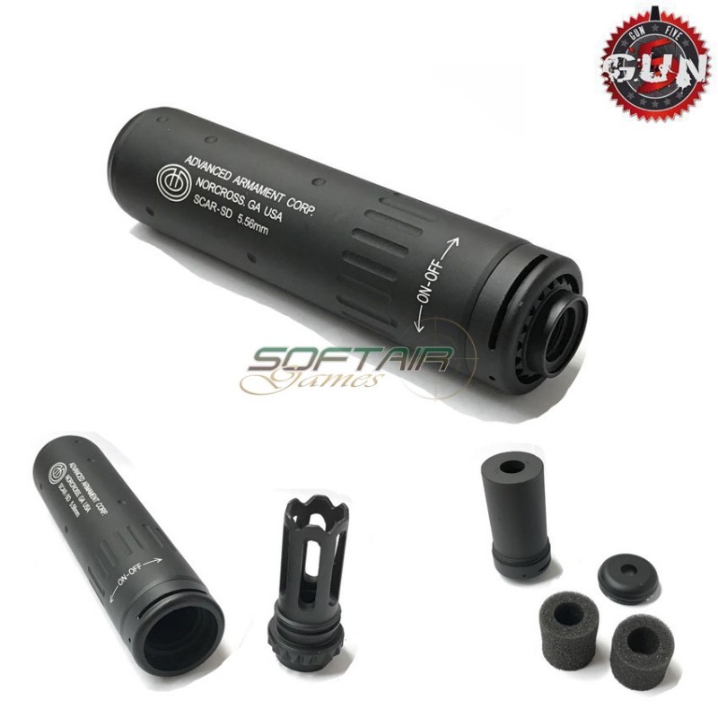 Silencer & Flash Hider 14mm Ccw Aac Sd Type 150mm Black Gun Five (gf-sil11-bk)
