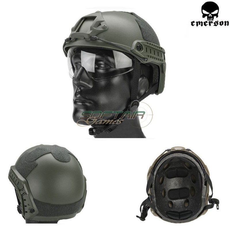 Elmetto Fast Mh Foliage Green Con Occhiale Emerson (em8820)