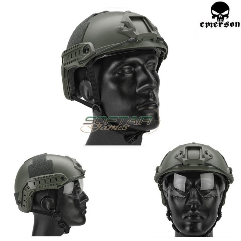 Elmetto Fast Mh Foliage Green Con Occhiale Emerson (em8820)