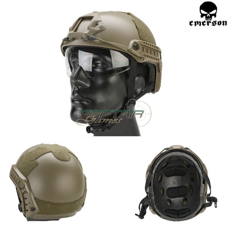 Fast Mh Helmet Dark Earth With Google Emerson (em8820a)
