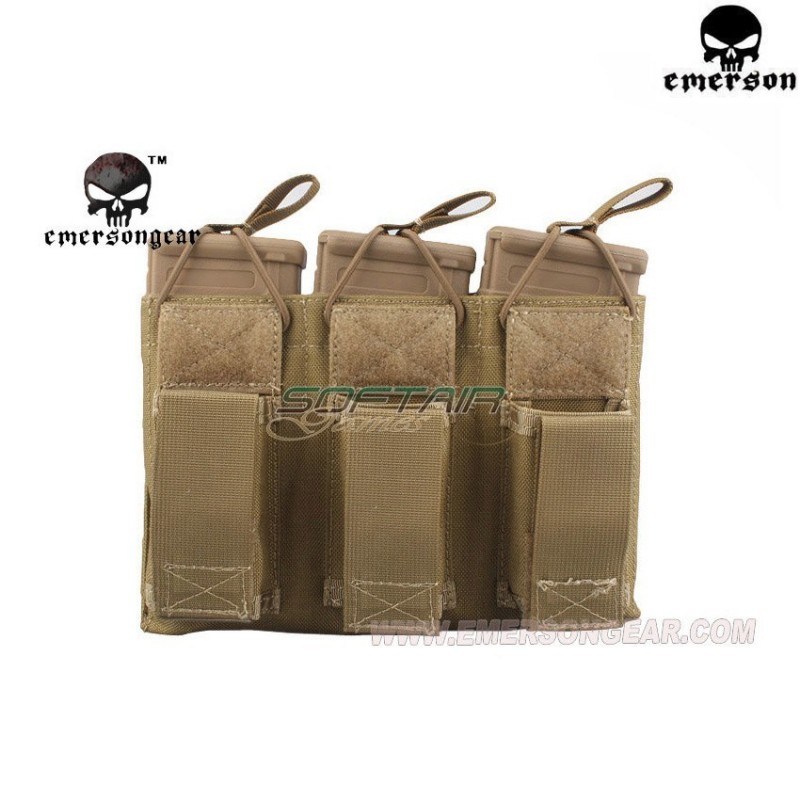 Triple 5.56 & Pistol Open Top Magazine Pouch Khaki Emerson (em6363kh)