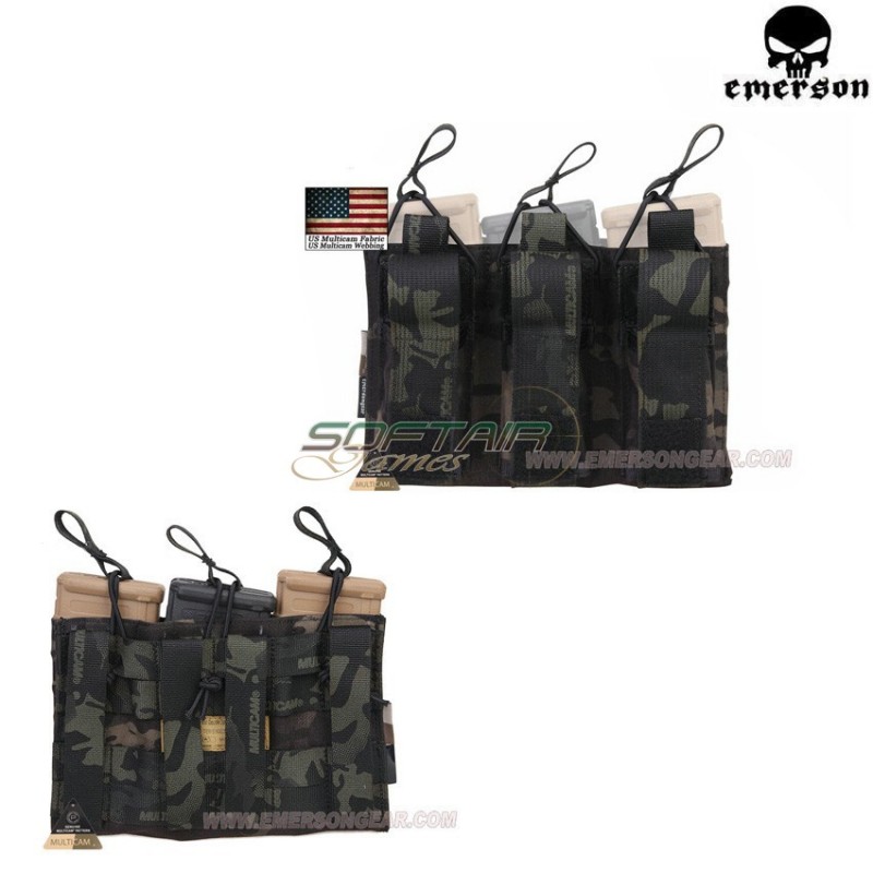 Triple 5.56 & Pistol Open Top Magazine Pouch Multicam® Black Genuine Usa Emerson (em6363mcbk)