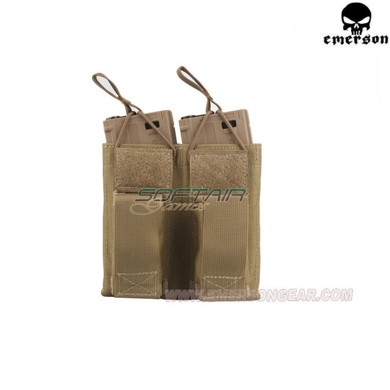 Double 5.56 & Pistol Open Top Magazine Pouch Khaki Emerson (em6362kh)