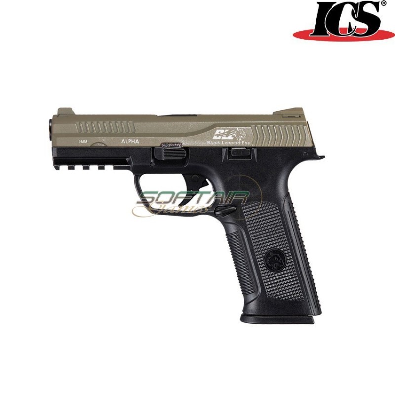 Gas Pistol Alpha Black Frame & Dark Earth Slide Leopard Eye Ics (ics-ble-001-sd4)