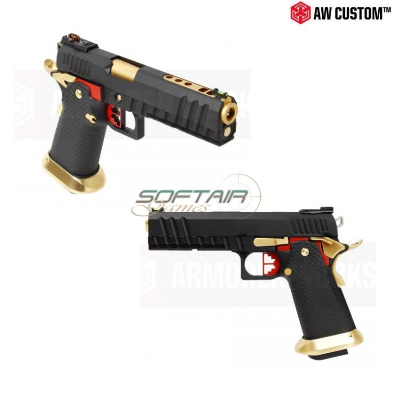 Gas Pistol Hi-capa Full Black Slide & Black Frame & Gold Barrel Gbb Armorer Works (AW-HX2002)