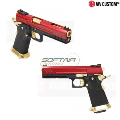 Gas Pistol Hi-capa Full Red Slide & Black Frame & Gold Barrel Gbb Armorer Works (aw-110506)