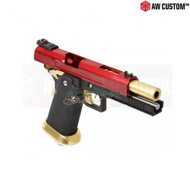 Gas Pistol Hi-capa Full Red Slide & Black Frame & Gold Barrel Gbb Armorer Works (aw-110506)
