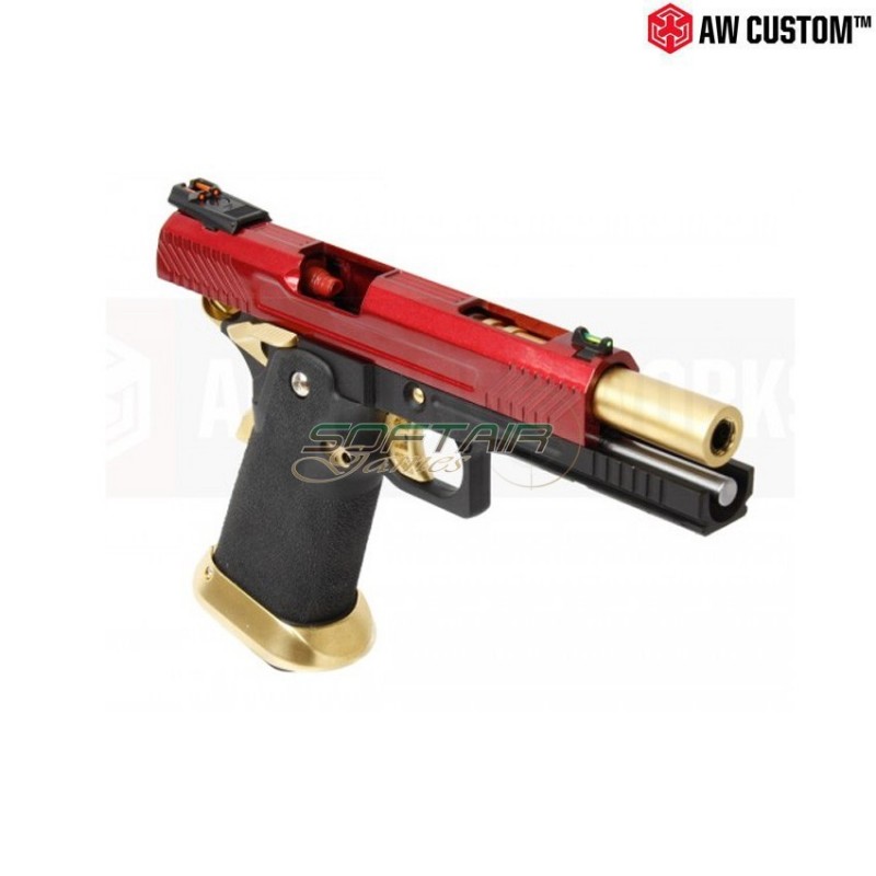 Pistola A Gas Hi-capa Full Red Carrello & Black Frame & Gold Barrel Gbb Armorer Works (aw-110506)