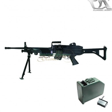 Electric Machine Gun M249 Mk1 Black Skeleton Stock With Drum Magazine Classic Army (ca-006m-dm)