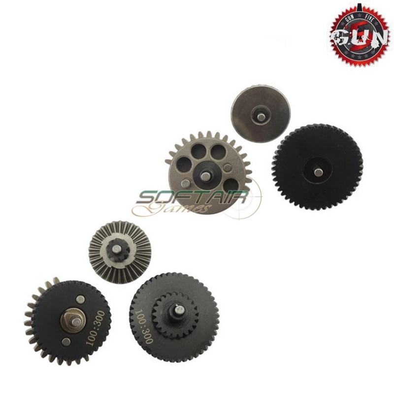 Set Ingranaggi In Acciaio Cnc 100:300 Super High Torque Pro Per Aeg Gun Five (gf-cl06)