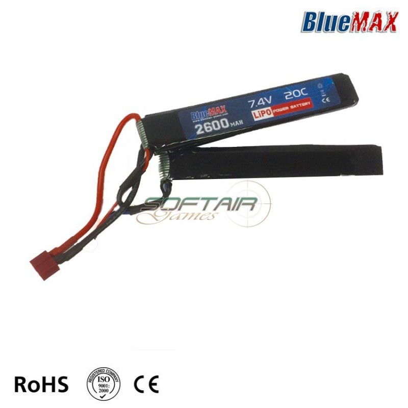 Batteria Lipo Connettore Deans 7.4v X 2600mah 20c Cqb Type Bluemax-power® (bmp-7.4x2600-ds-cqb) Batteria Lipo Connettore Deans 7.4v X 2600mah 20c Cqb Type Bluemax-power® (bmp-7.4x2600-ds-cqb)