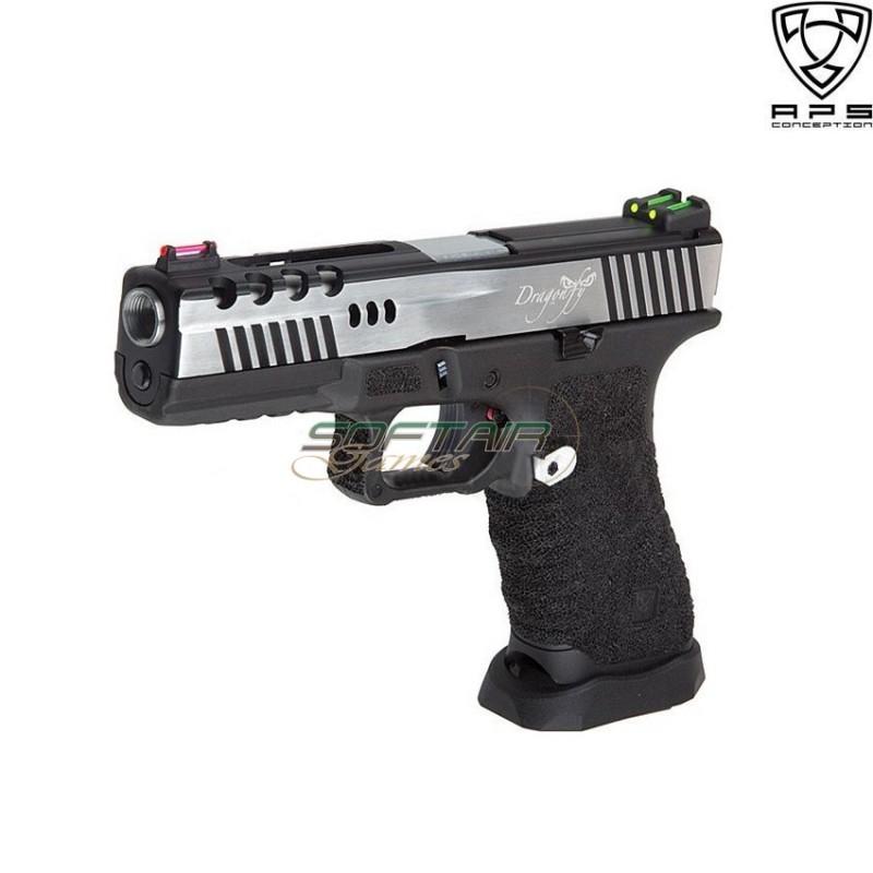 Pistola A Co2 Acp Dragonfly D-mod Black Frame & Carrello Silver Aps (aps-dragonfly-c)