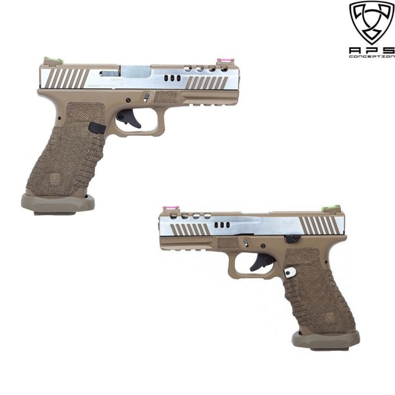 Pistola A Co2 Acp Dragonfly D-mod Dark Earth Frame & Carrello Silver Aps (aps-dragonfly-c-de)