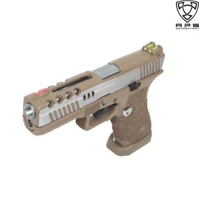Pistola A Co2 Acp Dragonfly D-mod Dark Earth Frame & Carrello Silver Aps (aps-dragonfly-c-de)