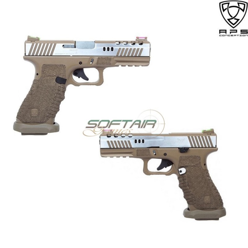 Gas Pistol Acp Dragonfly D-mod Dark Earth Frame & Silver Slide Aps (aps-dragonfly-t-de)