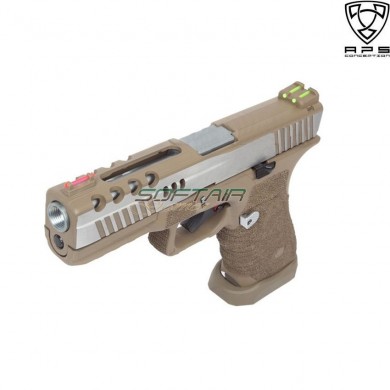 Gas Pistol Acp Dragonfly D-mod Dark Earth Frame & Silver Slide Aps (aps-dragonfly-t-de)