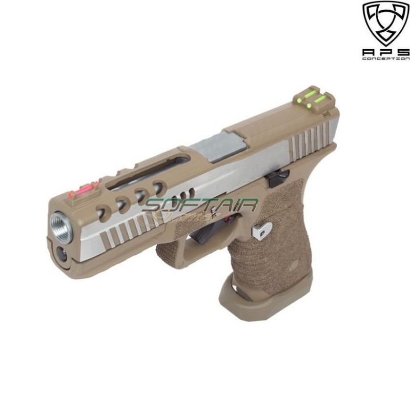 Gas Pistol Acp Dragonfly D-mod Dark Earth Frame & Silver Slide Aps (aps-dragonfly-t-de)