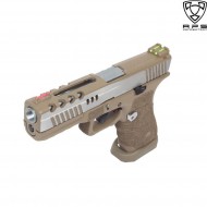Gas Pistol Acp Dragonfly D-mod Dark Earth Frame & Silver Slide Aps (aps-dragonfly-t-de)