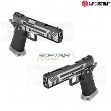 Gas Pistol Hi-capa Full Silver Slide & Black Frame Gbb Armorer Works (aw-110503)