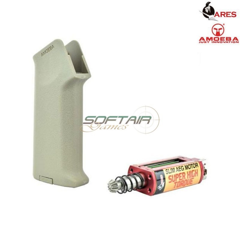 Realistic Serie Combo Set Impugnatura Tan Slim + Motore Aeg Albero Lungo Slim Super High Torque Amoeba Ares (ar-pgm6-t)