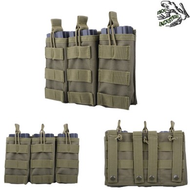 Triple Open Top Pouch Olive Drab For Magazines Ak/g36/m4 Frog Industries® (fi-007952-od)