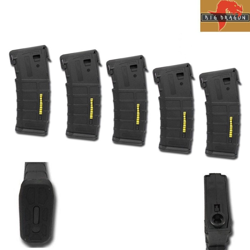 Set 5 Caricatori Aeg Monofilari P-mag C/dummy Bullets 120bb Black Big Dragon (bd4201-5)