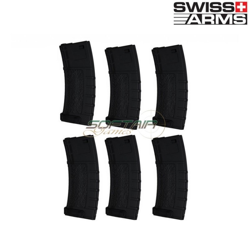 Set 6 Mid-caps Magazines 70bb Black For M4/m16 Swiss Arms (285086)