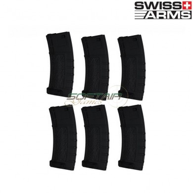 Set 6 Mid-caps Magazines 140bb Black For M4/m16 Swiss Arms (285087)