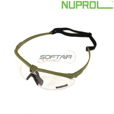 Occhiali Battle Tattici Pro Green Frame & Clear Lense Nuprol (nu-6042-gncl)