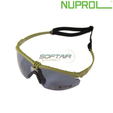 Occhiali Battle Tattici Pro Green Frame & Smoke Lense Nuprol (nu-6042-gnsm)