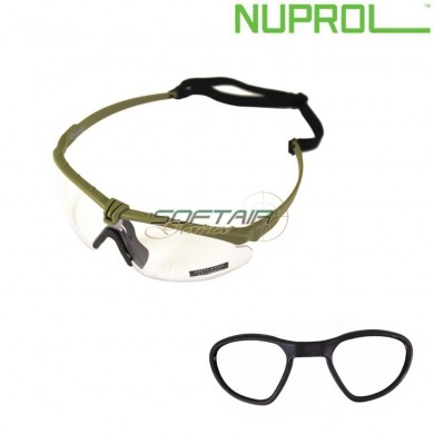 Occhiali Battle Tattici Pro Green Frame & Clear Lense C/inserto Nuprol (nu-6042-gncl-opt)
