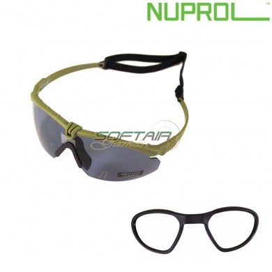 Tactical Battle Pro Eyewear Green Frame & Smoke Lense W/insert Nuprol (nu-6042-gnsm-opt)
