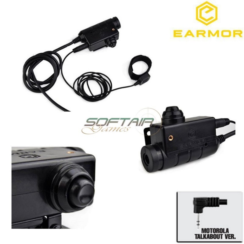Tactical Black Military Adapter Ptt For Motorola 1 Pin Version Earmor (ea-m52-moto1pin)