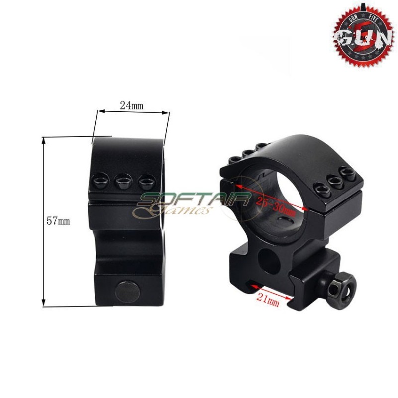 Set 2 Anelli 30mm/25mm Ottica Per 20mm Rail Gun Five (gf-120)