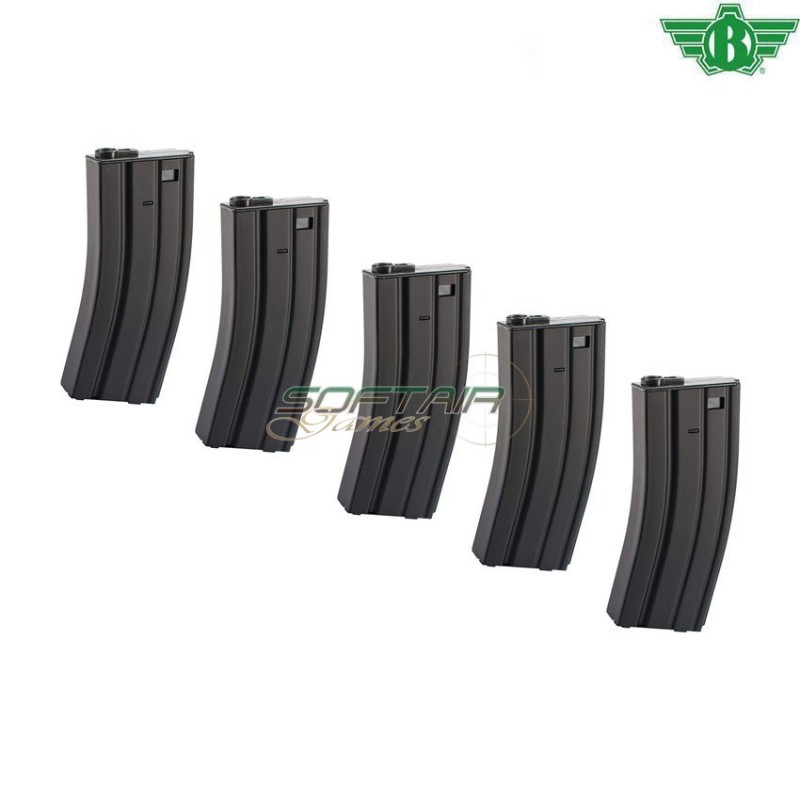 Set 5 Mid-caps 70bb Magazines Black Stanag For M4/m16 Aeg Bolt (ba-017-5)