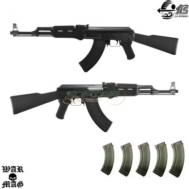 Combo Milsim W/mid Caps Magazines Electric Rifle Ak47 Black Jing Gong (jg-0506b-combo-mil)