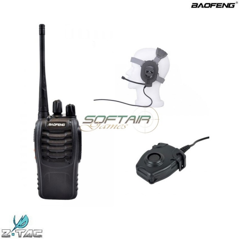 Combo W/ptt & Headset Radio Bf-888s Black Z-tactical Baofeng (bao-el-z005set)