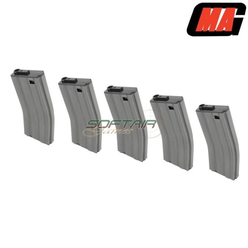 Set 5 Stanag Mid-caps Magazines Mass Grey 190bb Steel For M4/m16 Aeg Mag (mag-013)