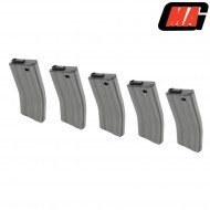 Set 5 Stanag Mid-caps Magazines Mass Grey 190bb Steel For M4/m16 Aeg Mag (mag-013)
