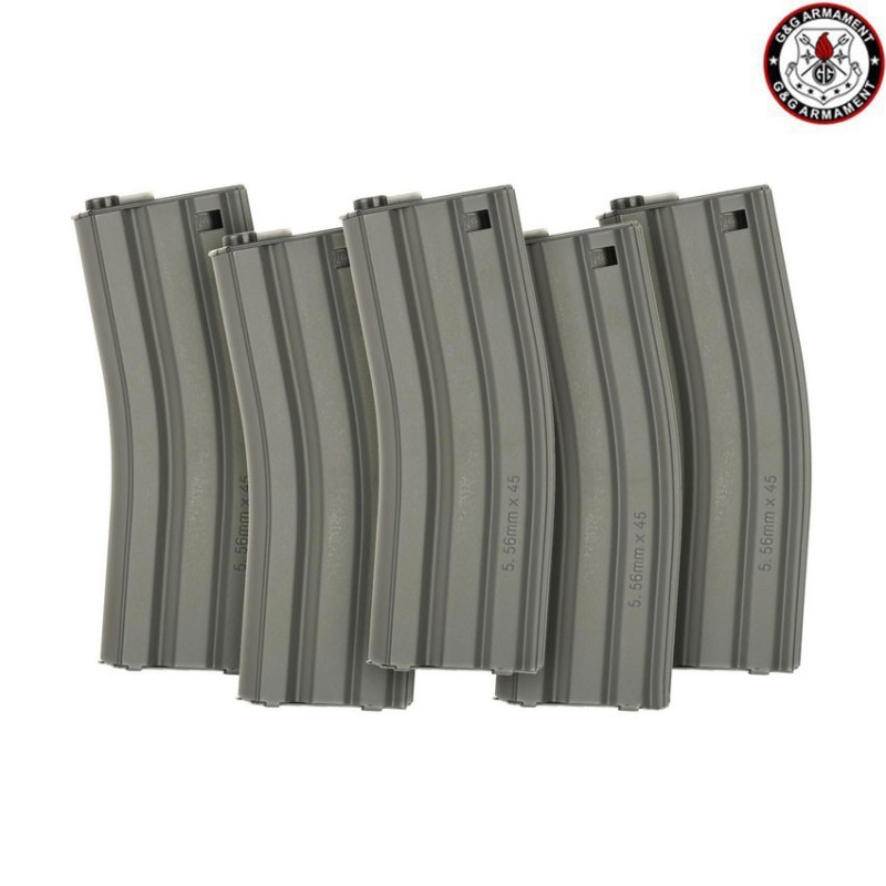 Set 5 Metal Mid-caps Magazines 79bb Grey Aeg M4/m16 G&g (gg-08112)