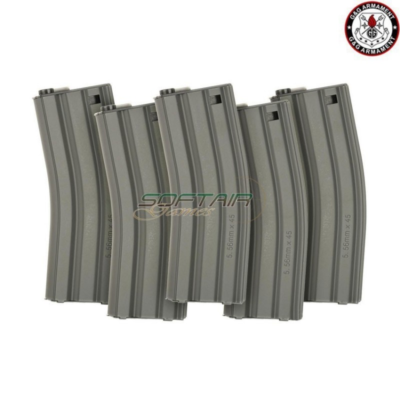 Set 5 Caricatori Monofilari In Metallo 125bb Grey Aeg M4/m16 G&g (gg-08154)