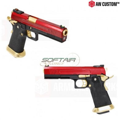 Gas Pistol Hi-capa Split Red Slide & Black Frame & Gold Barrel Gbb Armorer Works (aw-110501)