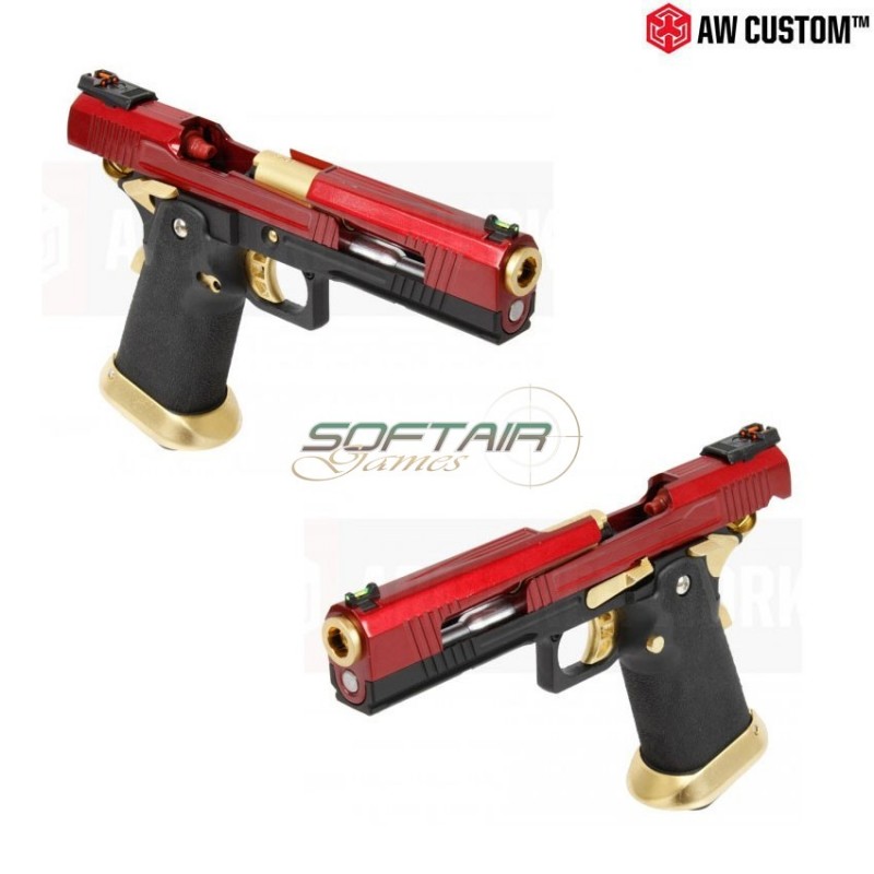 Gas Pistol Hi-capa Split Red Slide & Black Frame & Gold Barrel Gbb Armorer Works (aw-110501)