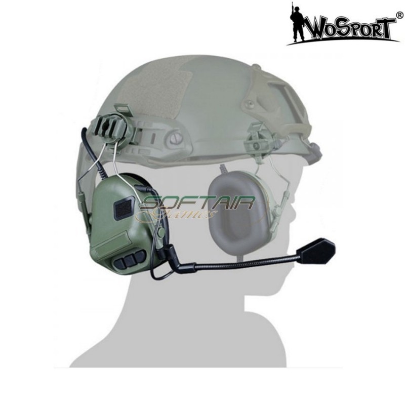 Cuffia Con Microfono Per Elmetto 5th Generazione Olive Drab Senza Riduzione & Rilevamento Di Suono Wosport (wo-hd10v)
