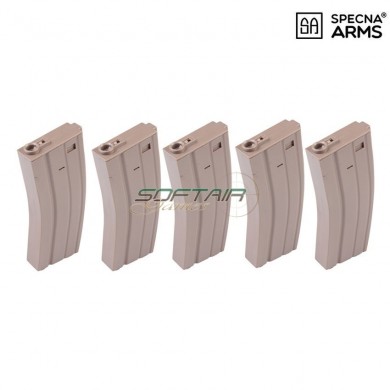 Set 5 Mid-caps Polymer Magazines 100bb Tan For M4/m16 Specna Arms® (spe-05-005264)